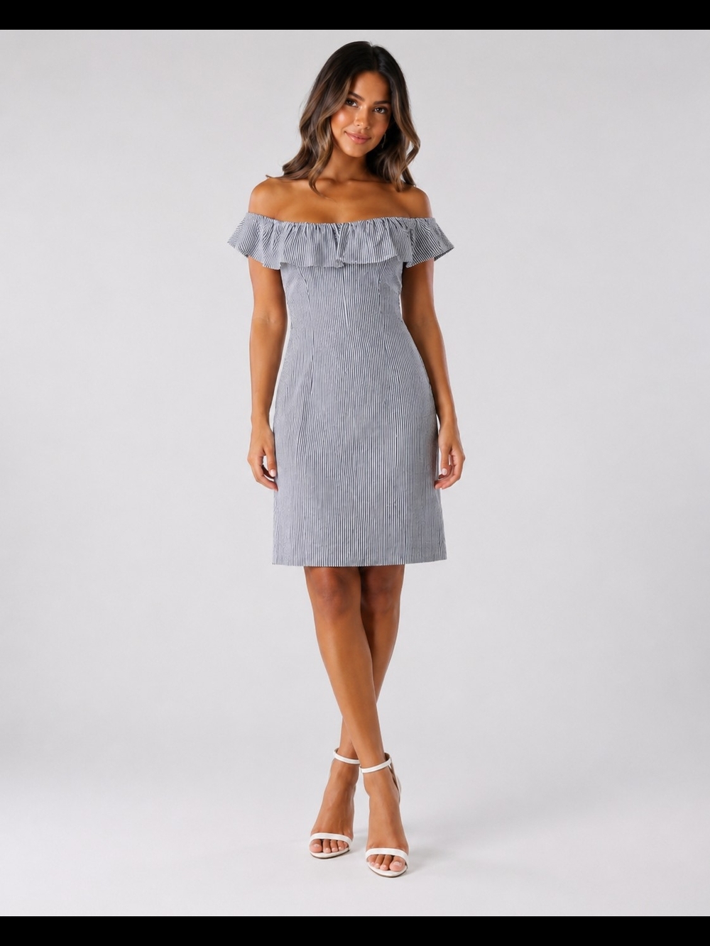 Banana Republic Womens Light Gray One-Shoulder Ruffle Sheath Midi Dress Size 4
